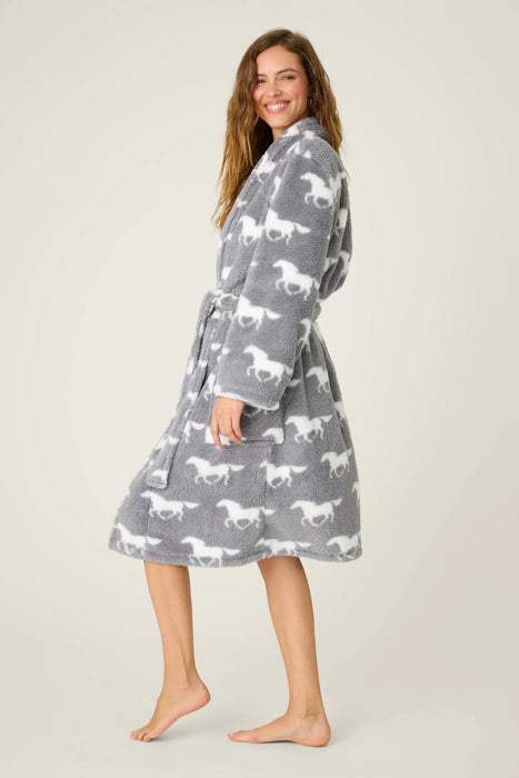 PJ Salvage Gray Let's Get Cozy Plush Horse Print Robe RUCOR