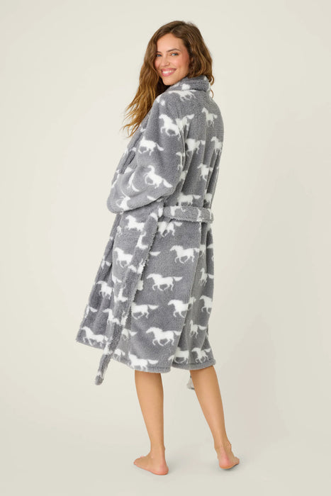 PJ Salvage Gray Let's Get Cozy Plush Horse Print Robe RUCOR