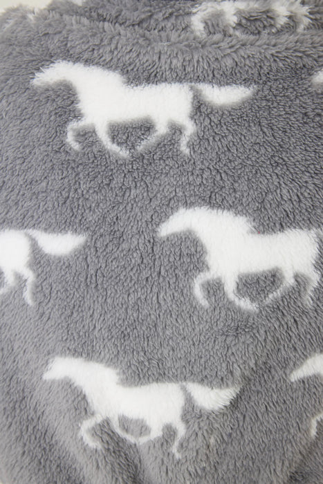 PJ Salvage Gray Let's Get Cozy Plush Horse Print Robe RUCOR
