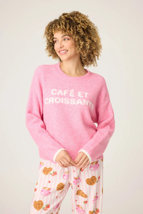 PJ Salvage Bright Pink Cafe Et Croissants Snuggle Sweater RUFLLS