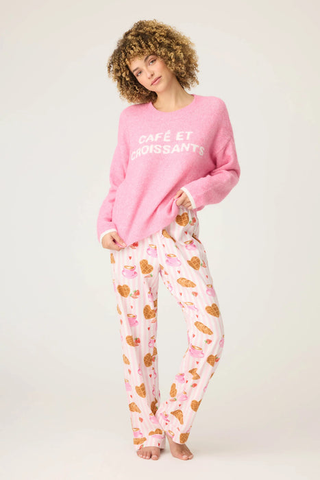 PJ Salvage Bright Pink Cafe Et Croissants Snuggle Sweater RUFLLS