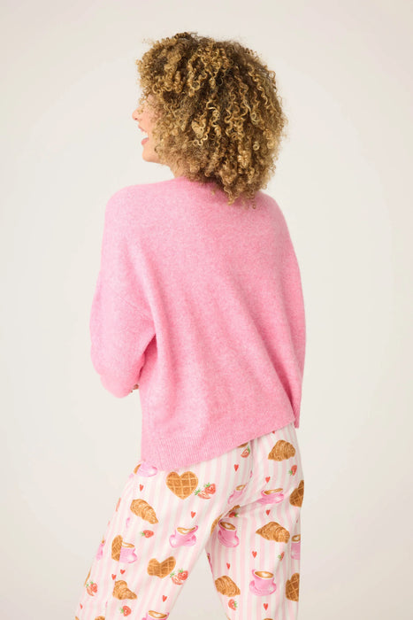 PJ Salvage Bright Pink Cafe Et Croissants Snuggle Sweater RUFLLS
