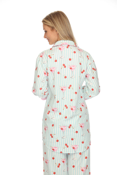 PJ Salvage Light Mint Ma Cherie Cherry Print Flannel Nightshirt Lounge Set RUFLNS/RUFLP