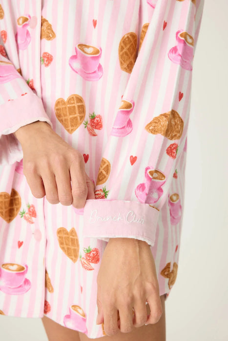 PJ Salvage Pink Brunch Club Breakfast Print Flannel Nightshirt RUFLNS