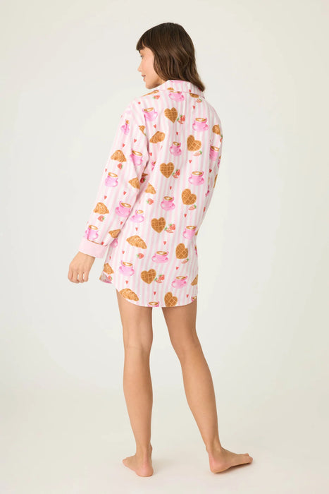 PJ Salvage Pink Brunch Club Breakfast Print Flannel Nightshirt RUFLNS