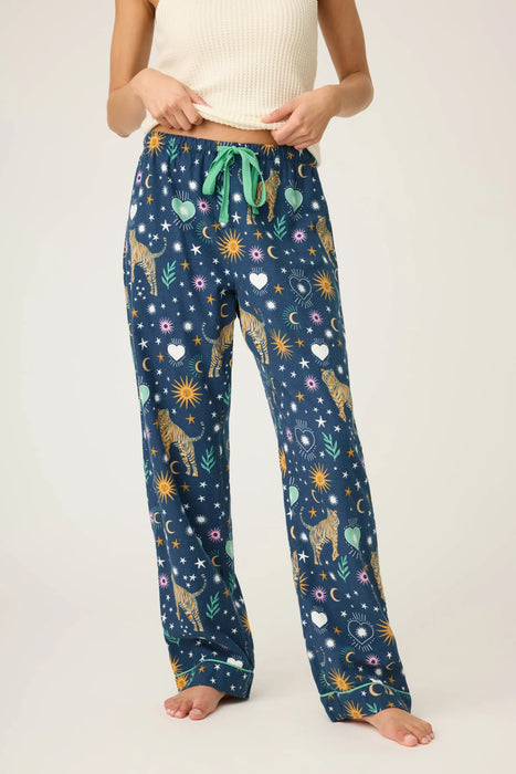 PJ Salvage Navy Wild At Heart Tiger Print Flannel Pajama Pants RUFLP1