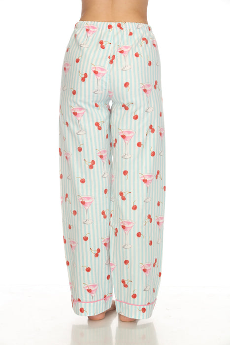 PJ Salvage Light Mint Ma Cherie Cherry Print Flannel Nightshirt Lounge Set RUFLNS/RUFLP