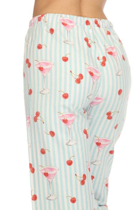 PJ Salvage Light Mint Ma Cherie Cherry Print Flannel Nightshirt Lounge Set RUFLNS/RUFLP