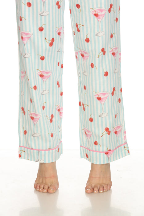 PJ Salvage Light Mint Ma Cherie Cherry Print Flannel Nightshirt Lounge Set RUFLNS/RUFLP