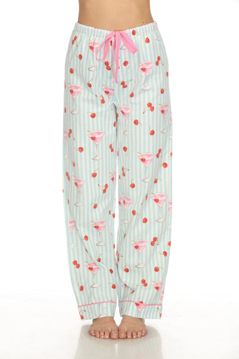 PJ Salvage Light Mint Ma Cherie Cherry Print Flannel Nightshirt Lounge Set RUFLNS/RUFLP