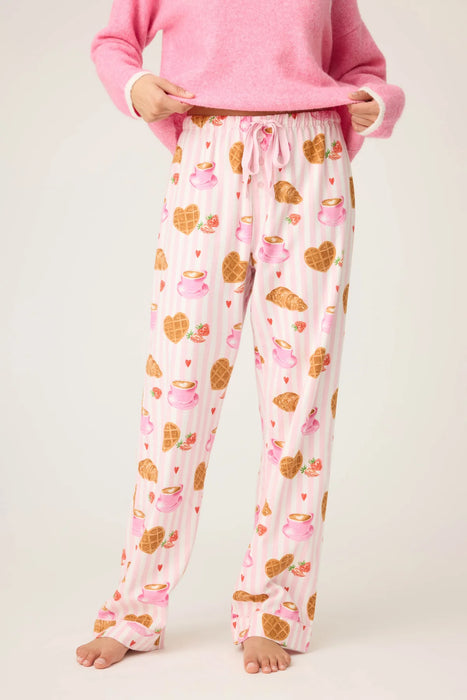 PJ Salvage Pink Brunch Club Breakfast Print Flannel Pant RUFLP
