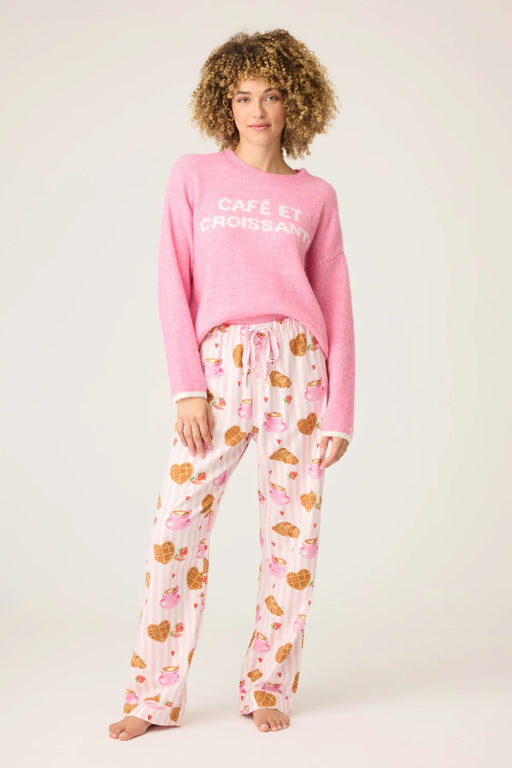 PJ Salvage Pink Brunch Club Breakfast Print Flannel Pant RUFLP