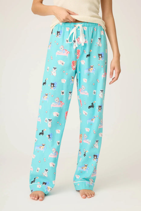 PJ Salvage Turquoise This Is How I Roll Dog Print Flannel Pants RUFLP