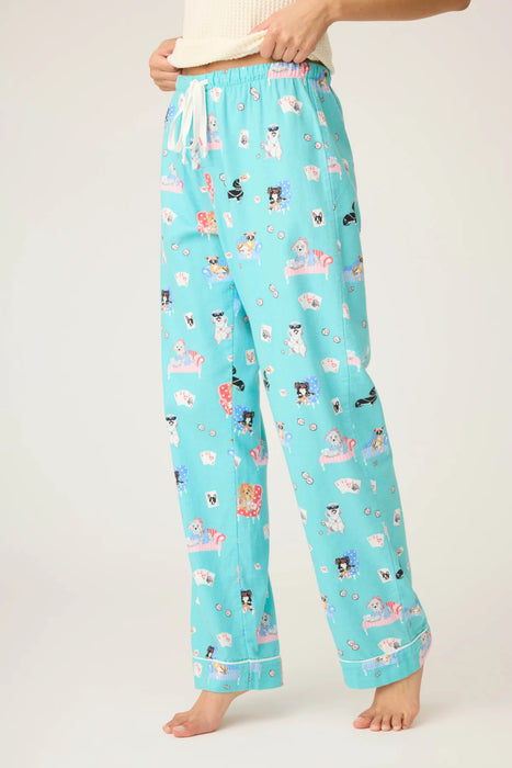 PJ Salvage Turquoise This Is How I Roll Dog Print Flannel Pants RUFLP