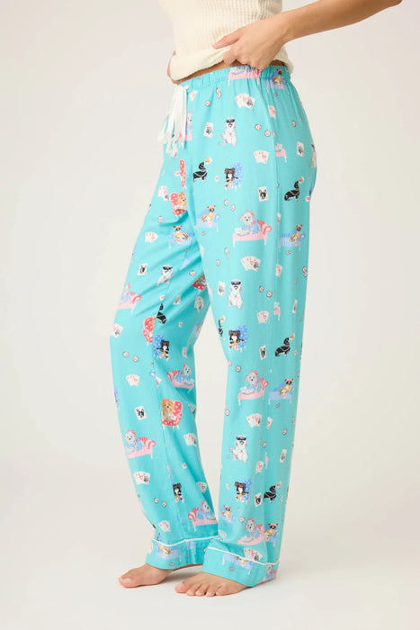 PJ Salvage Turquoise This Is How I Roll Dog Print Flannel Pants RUFLP