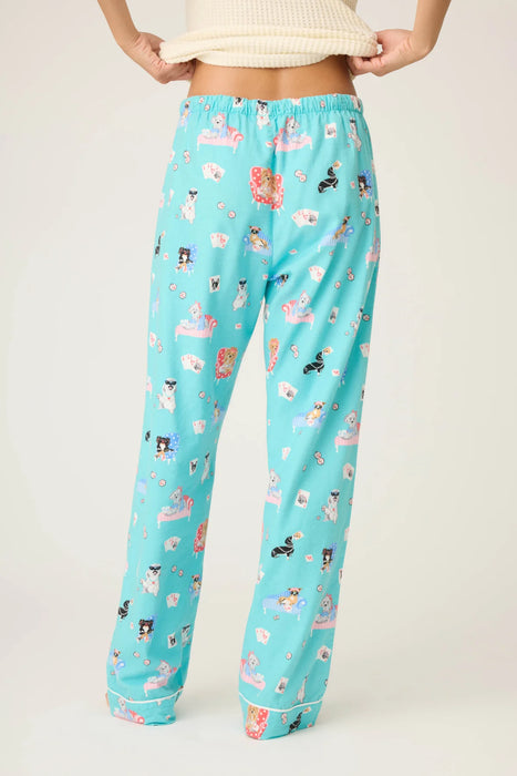 PJ Salvage Turquoise This Is How I Roll Dog Print Flannel Pants RUFLP