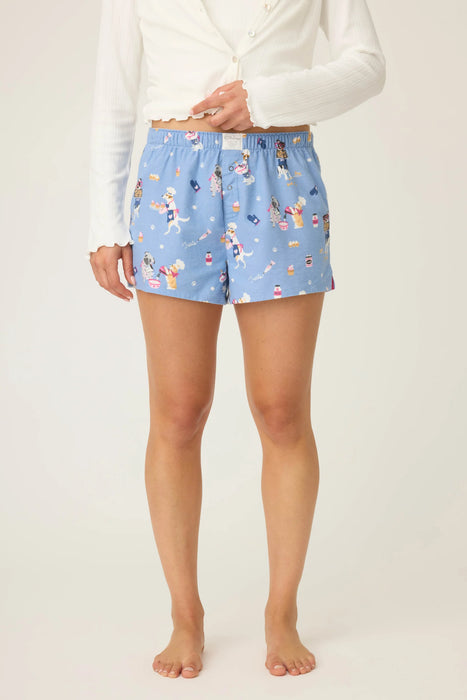 PJ Salvage Baked Woof Love Dog Print Flannel Shorts RUFLS1