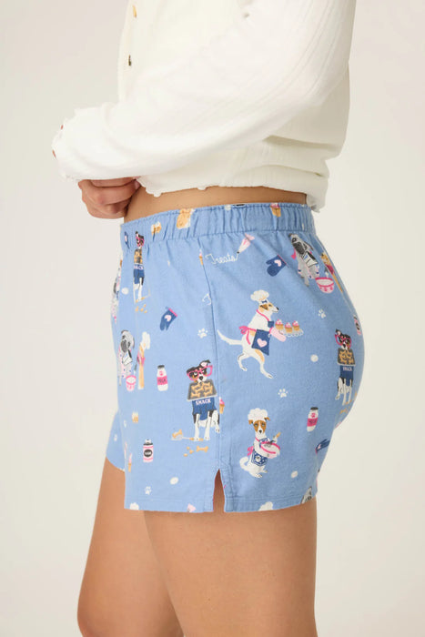 PJ Salvage Baked Woof Love Dog Print Flannel Shorts RUFLS1