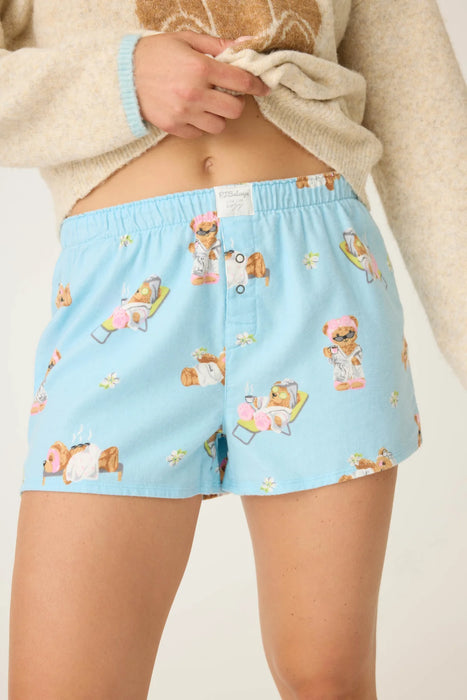 PJ Salvage Ice Blue Beary Cute Bear Print Flannel Shorts RUFLS