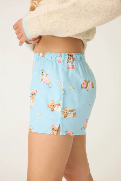 PJ Salvage Ice Blue Beary Cute Bear Print Flannel Shorts RUFLS