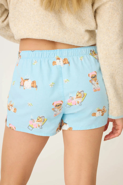 PJ Salvage Ice Blue Beary Cute Bear Print Flannel Shorts RUFLS