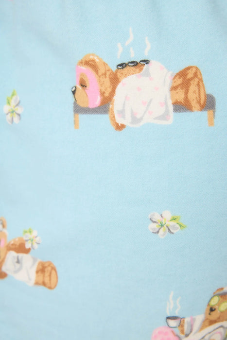 PJ Salvage Ice Blue Beary Cute Bear Print Flannel Shorts RUFLS