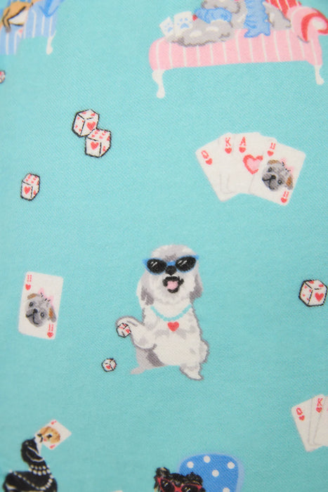 PJ Salvage Turquoise This Is How I Roll Dog Print Flannel Shorts RUFLS