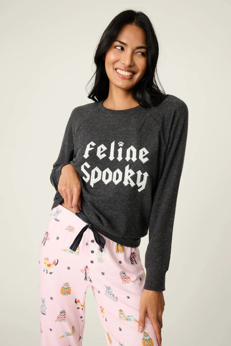 PJ Salvage Feline Spooky Graphic Fleece Sweatshirt RUFSLS2