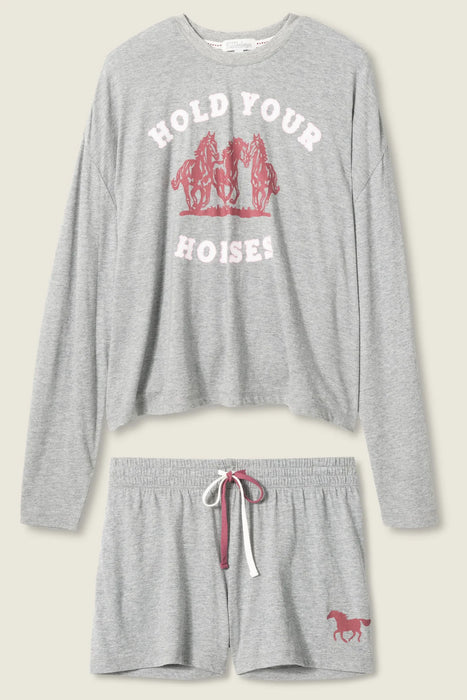 PJ Salvage Dark Heather Grey Hold Your Horses Horse Print  Short PJ Set RUHYST