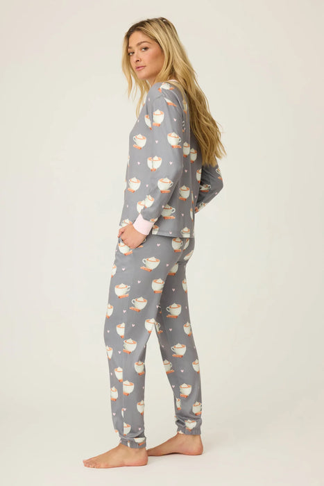 PJ Salvage Charcoal Love You A Latte Coffee Print Log Sleeve Pajama Set RULTLS1/RULTP