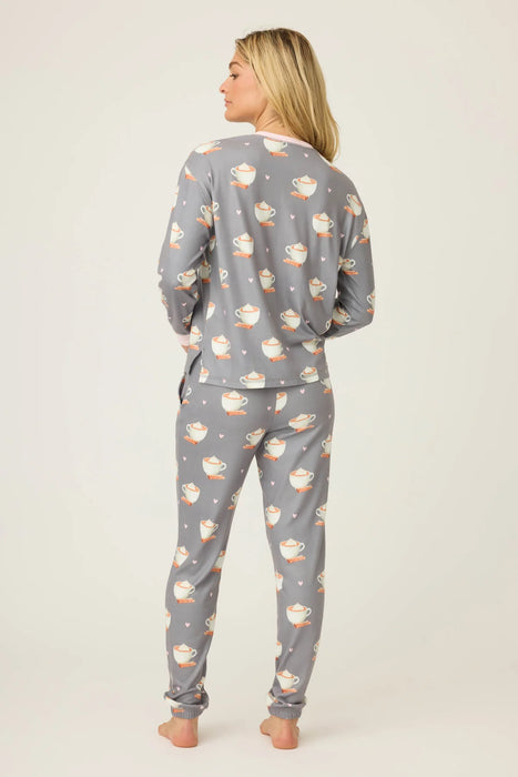 PJ Salvage Charcoal Love You A Latte Coffee Print Log Sleeve Pajama Set RULTLS1/RULTP