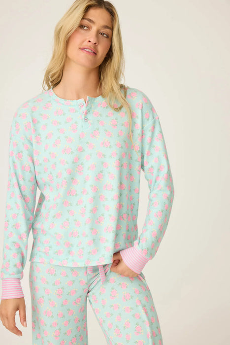 PJ Salvage Light Mint Secret Garden Floral Long Sleeve Pajama Set RUSGLS1/RUSGP1
