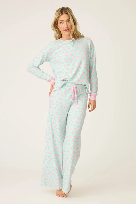 PJ Salvage Light Mint Secret Garden Floral Long Sleeve Pajama Set RUSGLS1/RUSGP1