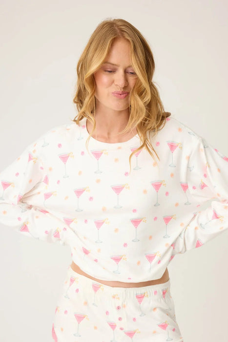PJ Salvage Ivory Tini Time Drink Long Sleeve Pajama Set RUTTP1/RUTTLS