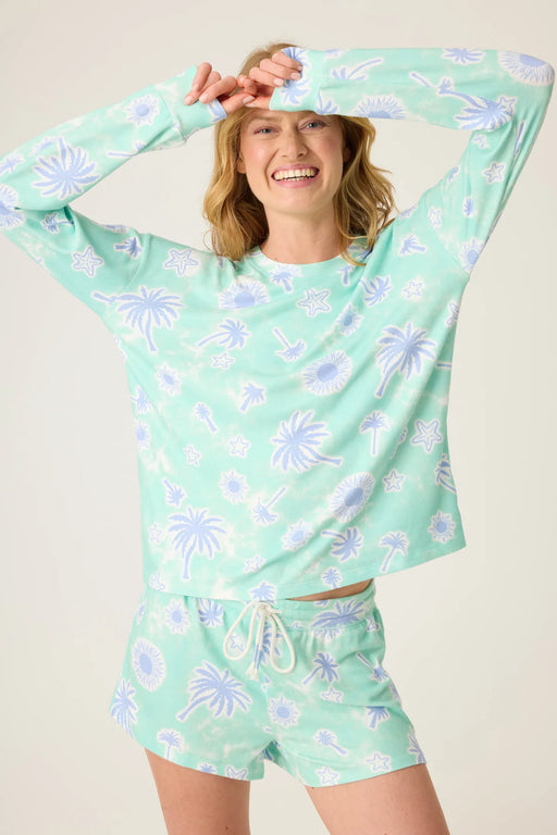 PJ Salvage Mint Vacay Vibes Palm Print Long Sleeve Top RUVVLS1