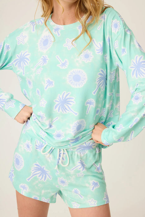 PJ Salvage Mint Vacay Vibes Palm Print Long Sleeve Top RUVVLS1
