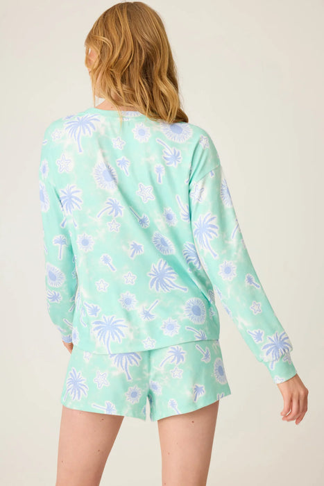 PJ Salvage Mint Vacay Vibes Palm Print Long Sleeve Top RUVVLS1