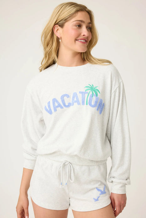 PJ Salvage Heather Cloud Vacay Vibes "Vacation" Sweatshirt Set RUVVLS2/RUVVS3
