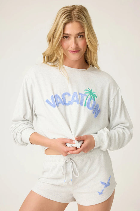 PJ Salvage Heather Cloud Vacay Vibes "Vacation" Sweatshirt Set RUVVLS2/RUVVS3