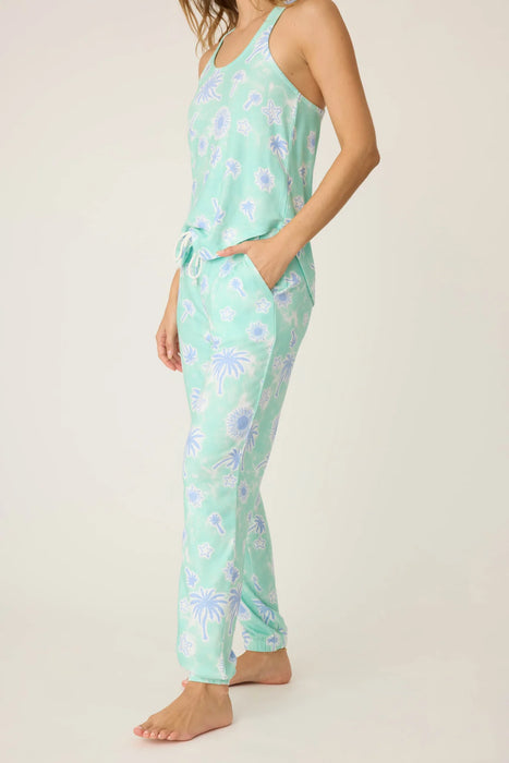 PJ Salvage Mint Vacay Vibes Palm Print Long Sleeve Pajama Set RUVVLS1/RUVVP2