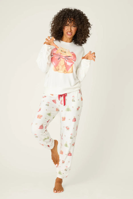 PJ Salvage Ivory Feline Festive Cat Print Sweater RVFFLS