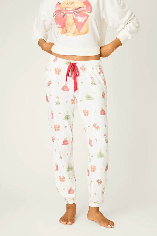 PJ Salvage Ivory Feline Festive Cat Print Banded Pants RVFFP