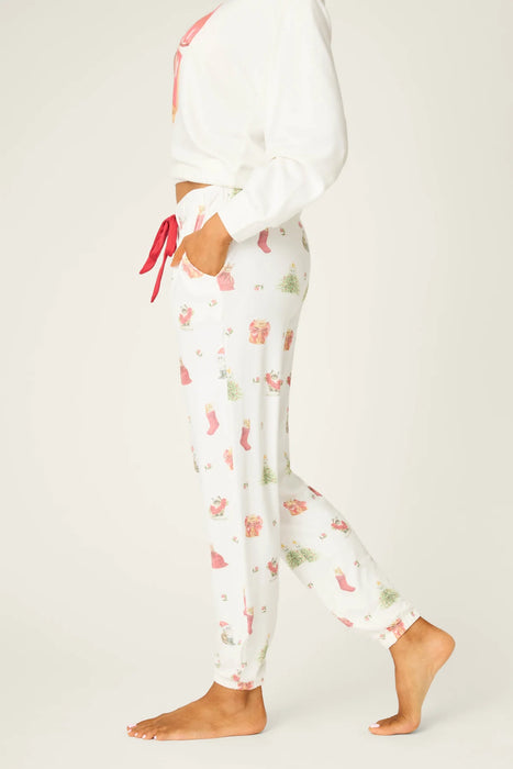 PJ Salvage Ivory Feline Festive Cat Print Banded Pants RVFFP