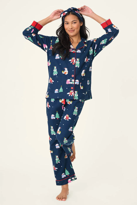 PJ Salvage Navy Bearly Awake 3-Piece Flannel Pajama Set RVFLPJ