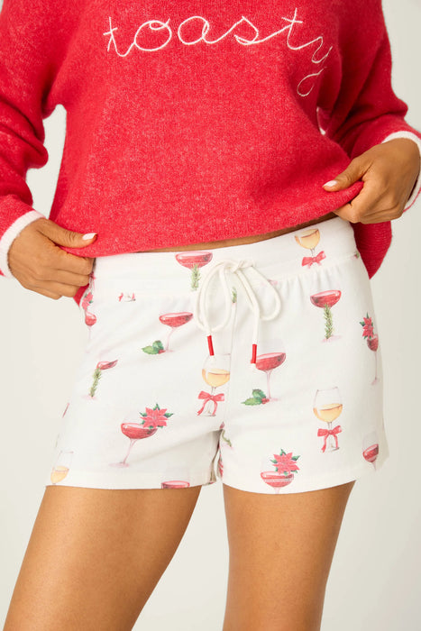 PJ Salvage Let's Get Toasty Holiday Wine Print Shorts Set PJ Set RVLGTK/RVLGS1