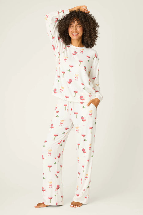 PJ Salvage Let's Get Toasty Holiday Wine Print Pajama Set RVLGLS1/RVLGP1