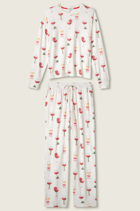 PJ Salvage Let's Get Toasty Holiday Wine Print Pajama Set RVLGLS1/RVLGP1