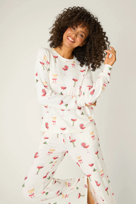 PJ Salvage Let's Get Toasty Holiday Wine Print Pajama Set RVLGLS1/RVLGP1