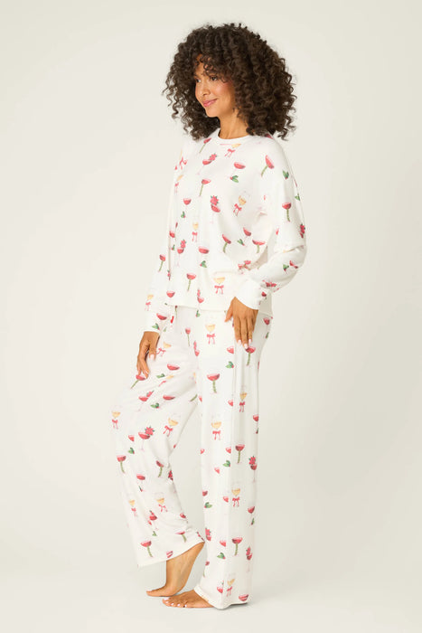 PJ Salvage Let's Get Toasty Holiday Wine Print Pajama Set RVLGLS1/RVLGP1