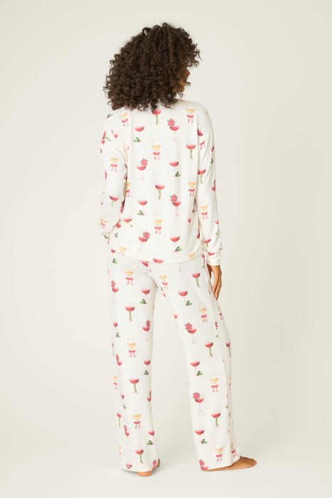 PJ Salvage Let's Get Toasty Holiday Wine Print Pajama Set RVLGLS1/RVLGP1